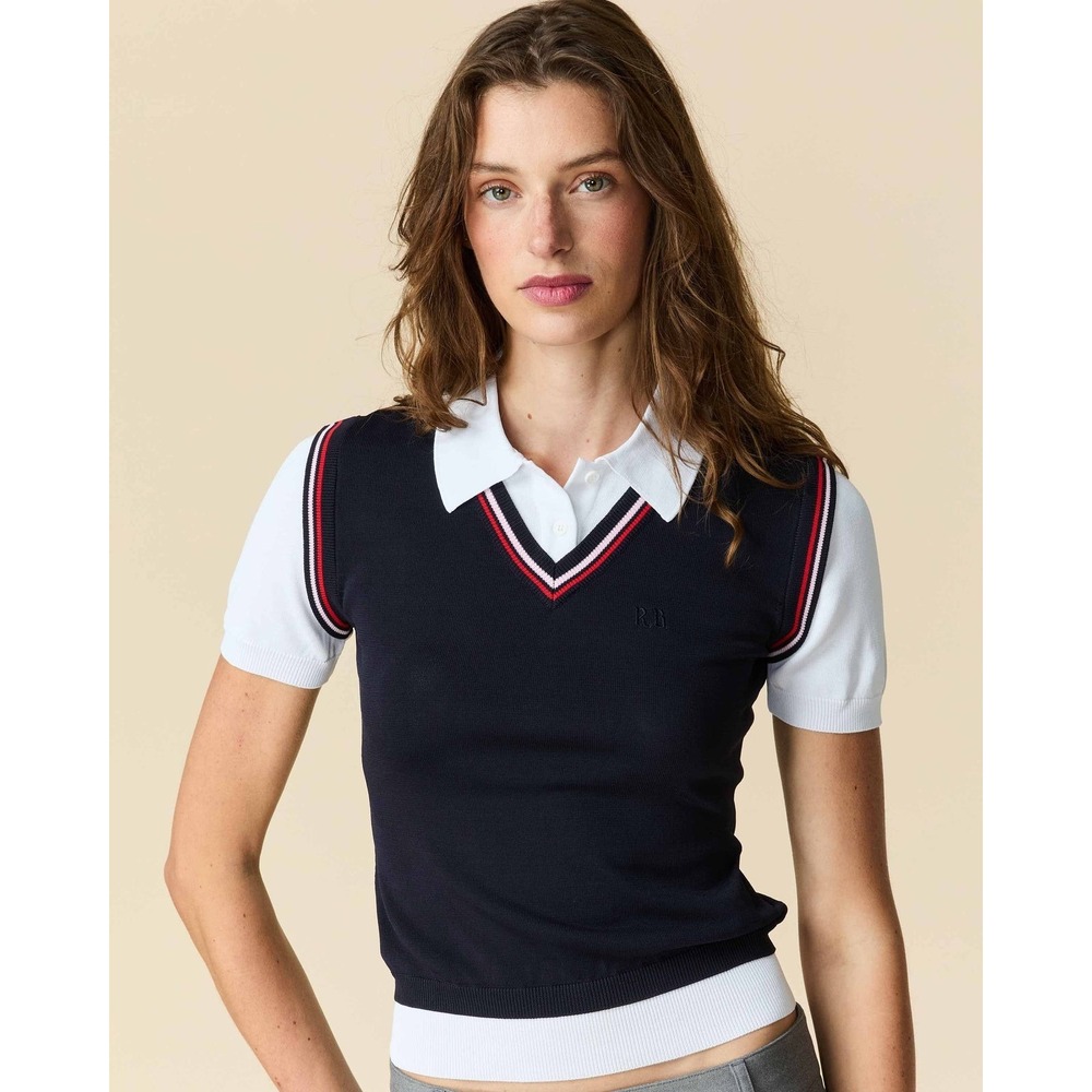 Rowing Blazers Women's Contrast Knit Layered Polo Navy Size XS NWOT $148 Preppy